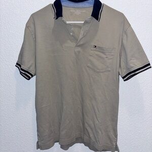 Tommy Hilfiger Men's Beige Polo with Dark Blue Trim